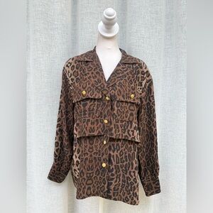 1990 Paolo Santini Brown animal print silk blouse with gold buttons